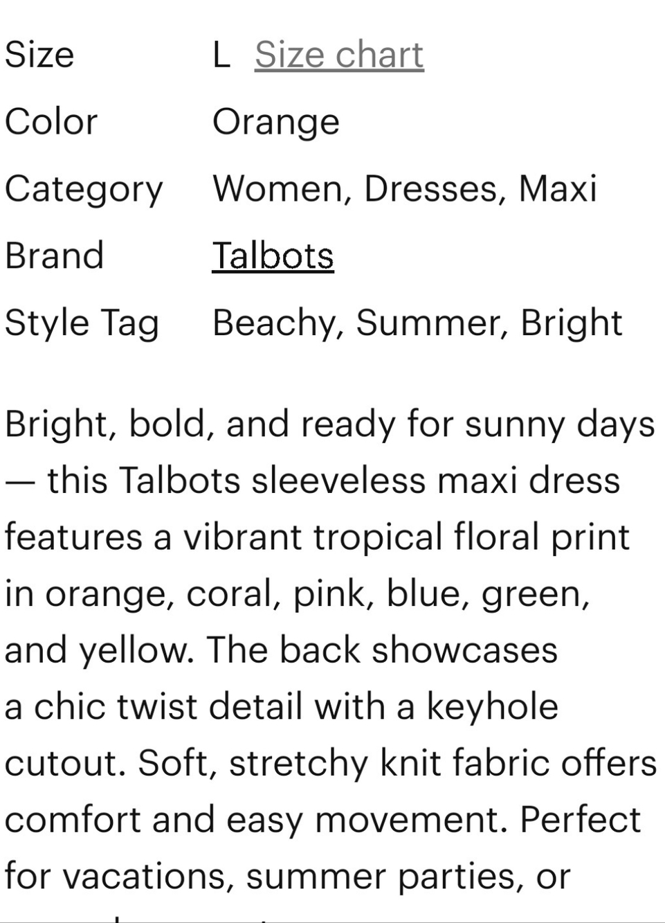 Talbots Floral Maxi Dress, Sz L Orange/Pink - Picture 8 of 12